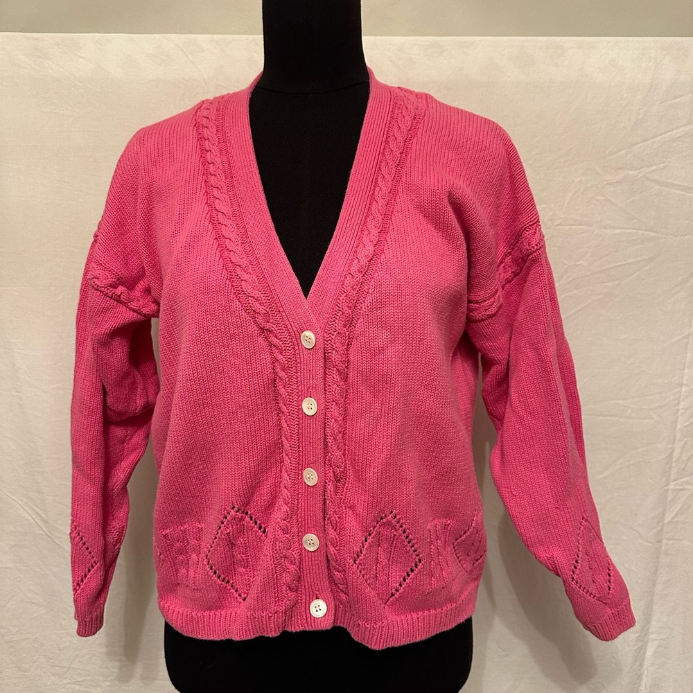 Vintage GAP Pink Cotton‎ Cable Knit Cardigan 90s Button Front Small